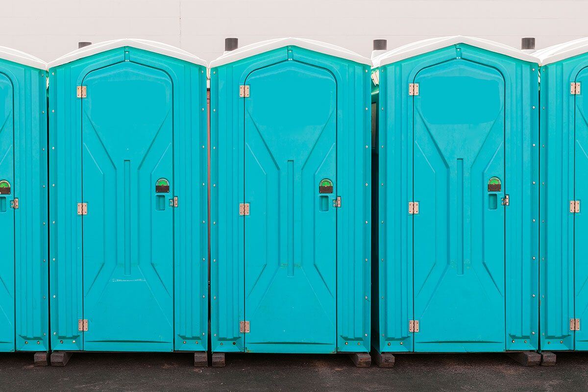 Industrial portable restroom units at a plant in Cary, North carolina