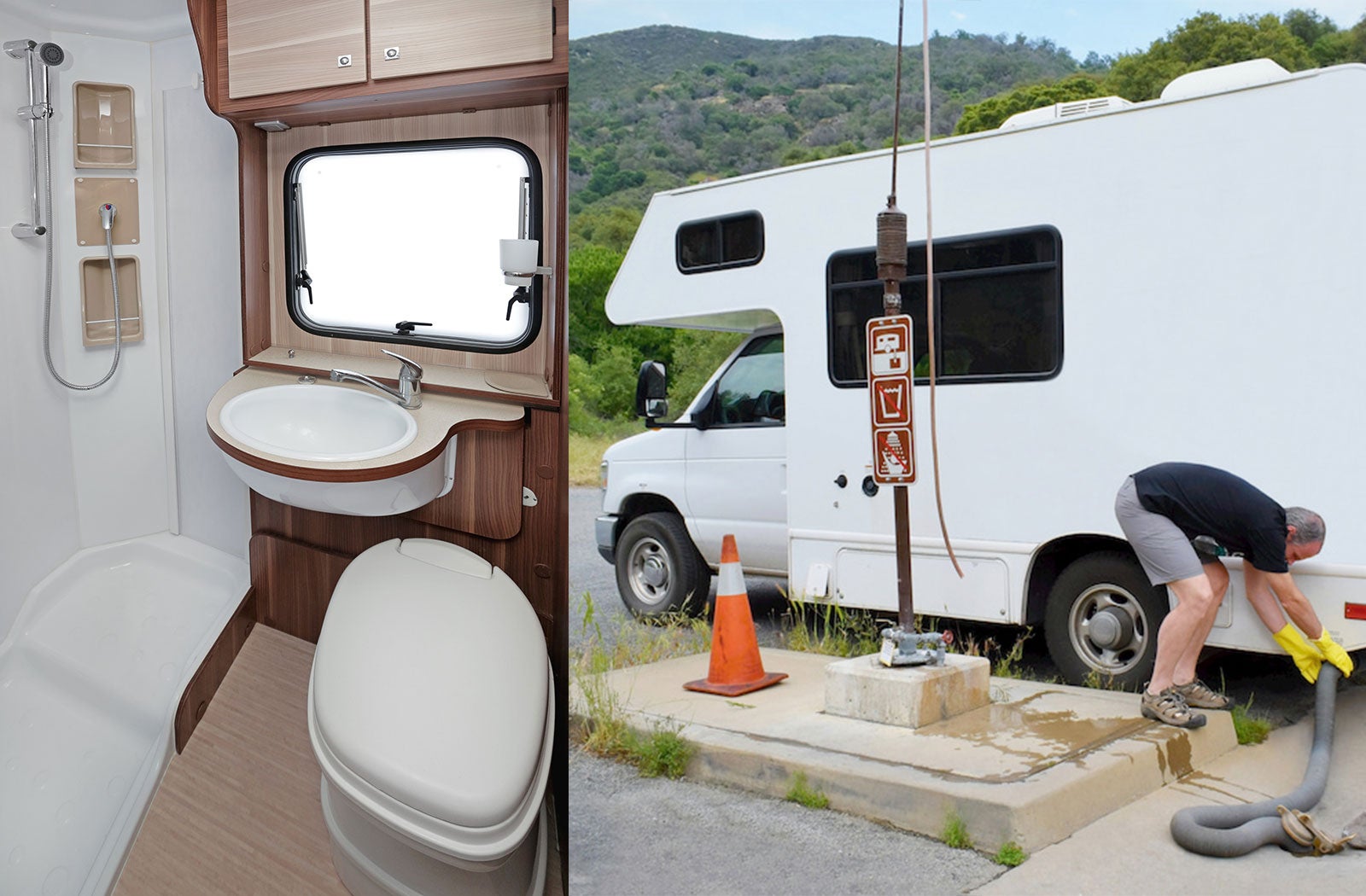 Portable RV/camper toilet and holding tank setup in Cary, North carolina