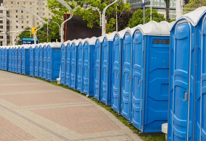 Seasonal porta potty units set up at a Cary, North carolina venue