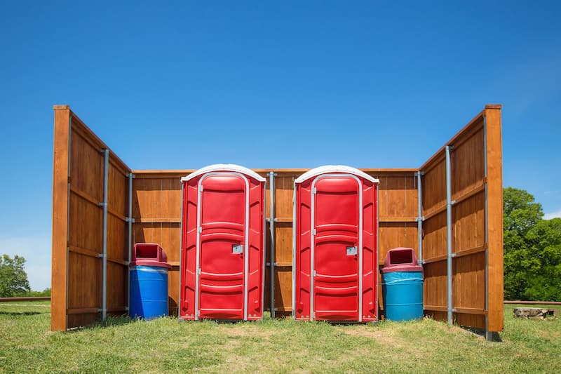 Short-term porta potty units staged for delivery in Cary, North carolina
